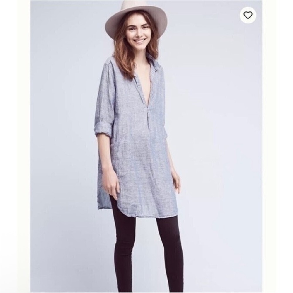 CP Shades Teton Linen Chambray Tunic‎ Light Blue Size XS
